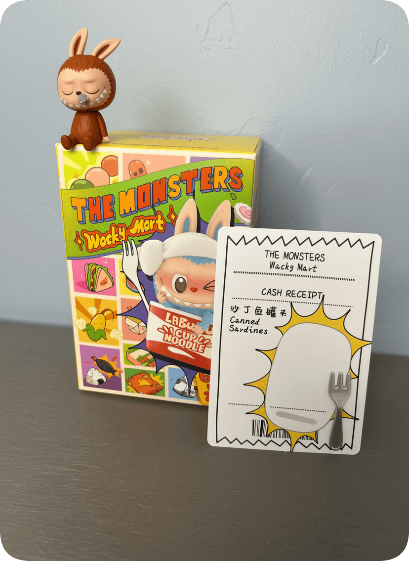 NFC Digital Tag with Pop Mart collectible showing digital receipt and physical figure